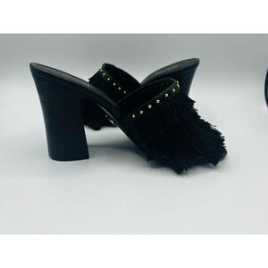 Michael Kors black Gallagher mule fringe pumps 5.5M career office womans